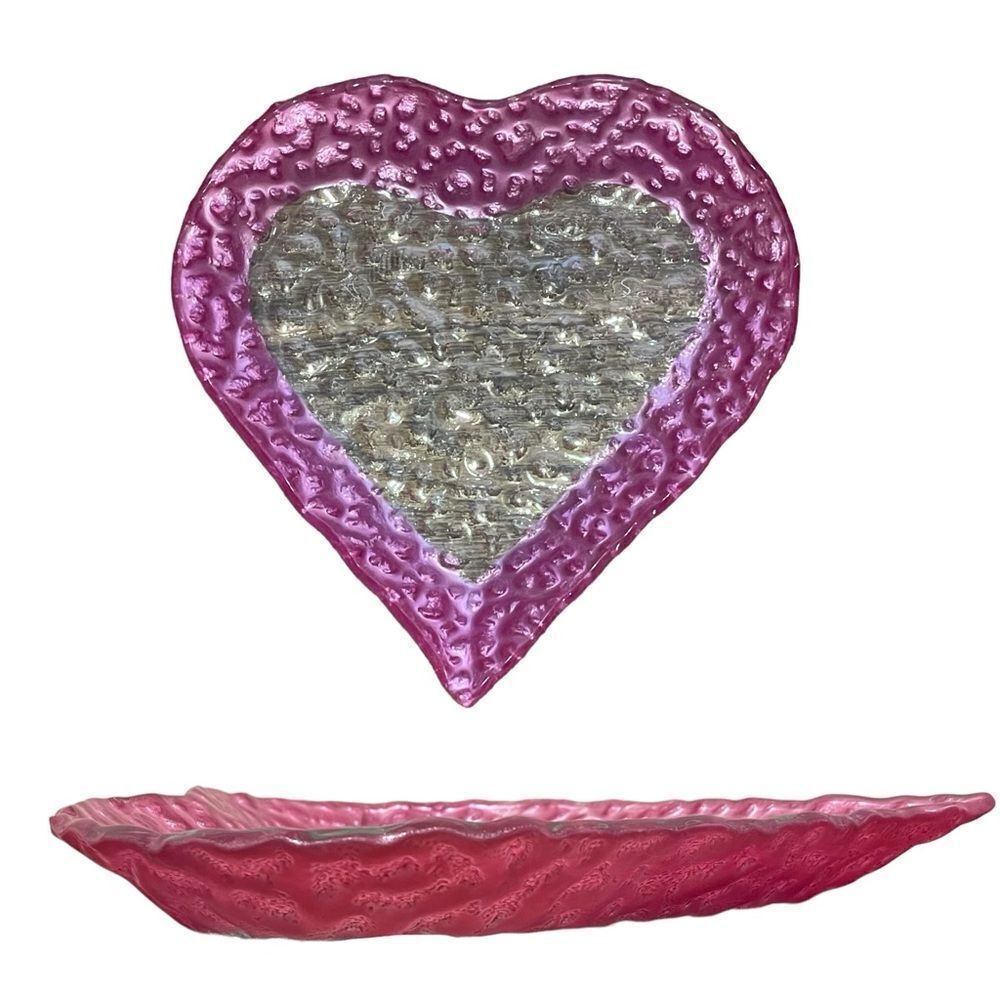 Pink and Clear Heart Shaped Pebbled Trinket Decorative Dish